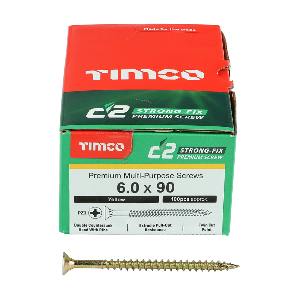 TIMCO - C2 Strong-Fix - PZ - Double Countersunk - Sharp Point - Yellow