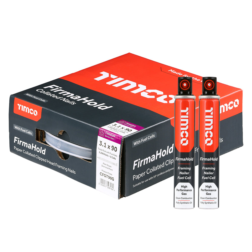 3.1 x 90mm - FirmaHold Collated Clipped Head Nails & Fuel Cells - Trade Pack - Plain Shank - FirmaGalv