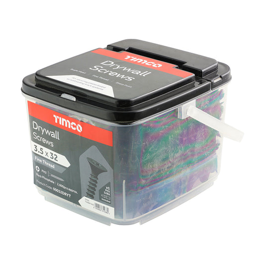 TIMCO - 2000 Tub 3.5 x 32mm Drywall Screws - PH - Bugle - Fine Thread - Black