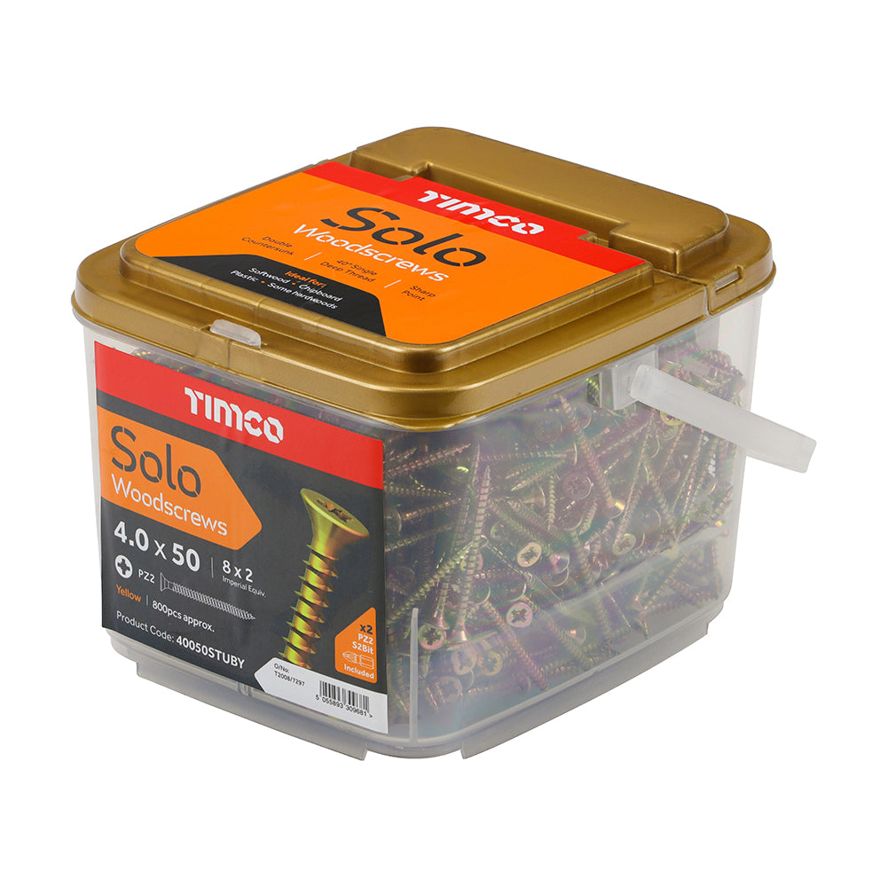 TIMCO - Solo Woodscrews - PZ - Double Countersunk - Yellow - Tubs