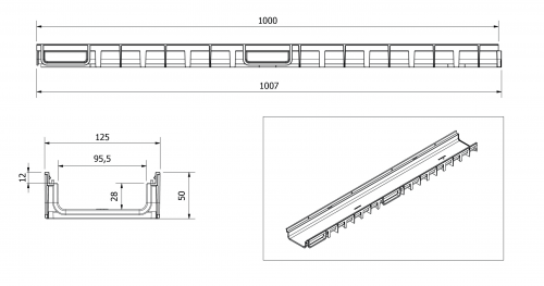 Shallow Domestic Drainage Channel - 1000mm x 125mm x 50mm