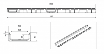 Shallow Domestic Drainage Channel - 1000mm x 125mm x 50mm