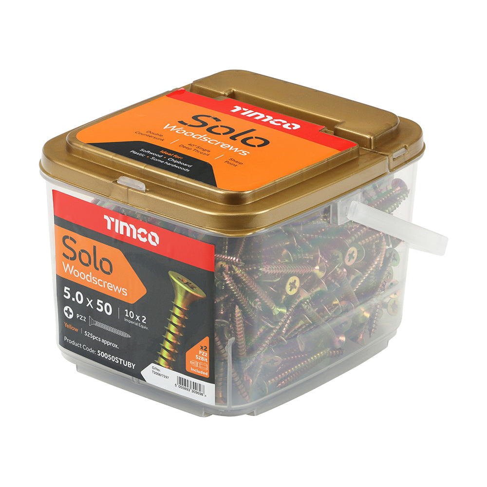 TIMCO - Solo Woodscrews - PZ - Double Countersunk - Yellow - Tubs