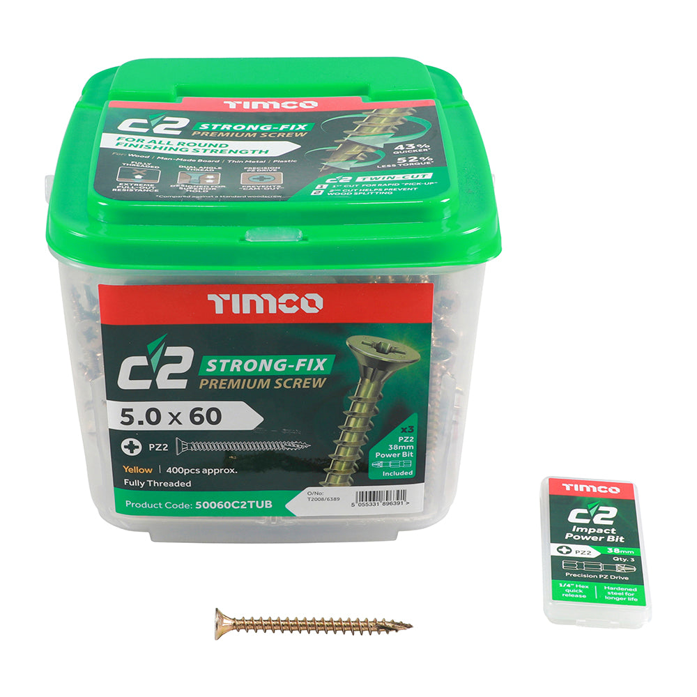 TIMCO - C2 Strong-Fix - PZ - Double Countersunk - Twin-Cut - Yellow - Tubs