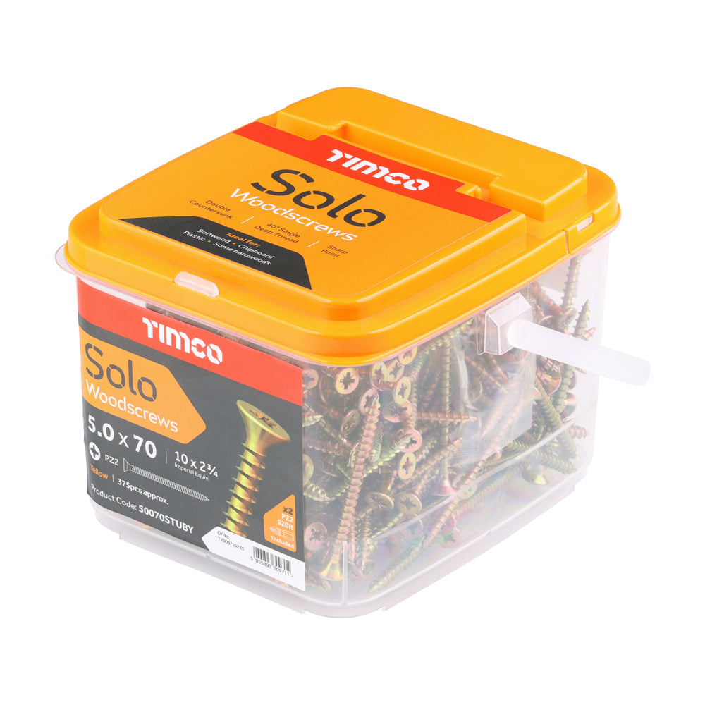 TIMCO - Solo Woodscrews - PZ - Double Countersunk - Yellow - Tubs