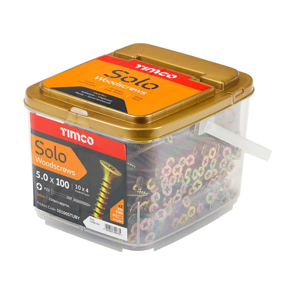 TIMCO - Solo Woodscrews - PZ - Double Countersunk - Yellow - Tubs