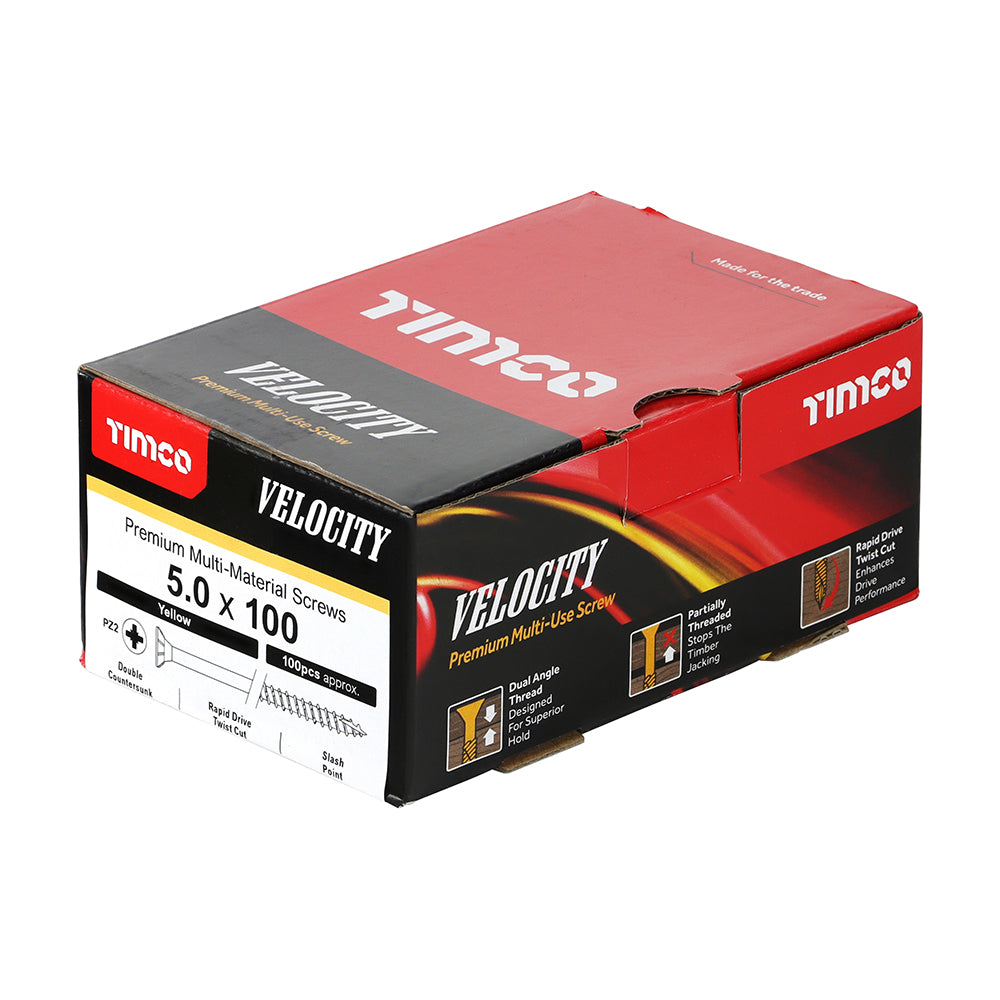 TIMCO - Velocity Premium Multi-Use Screws - PZ - Double Countersunk - Yellow