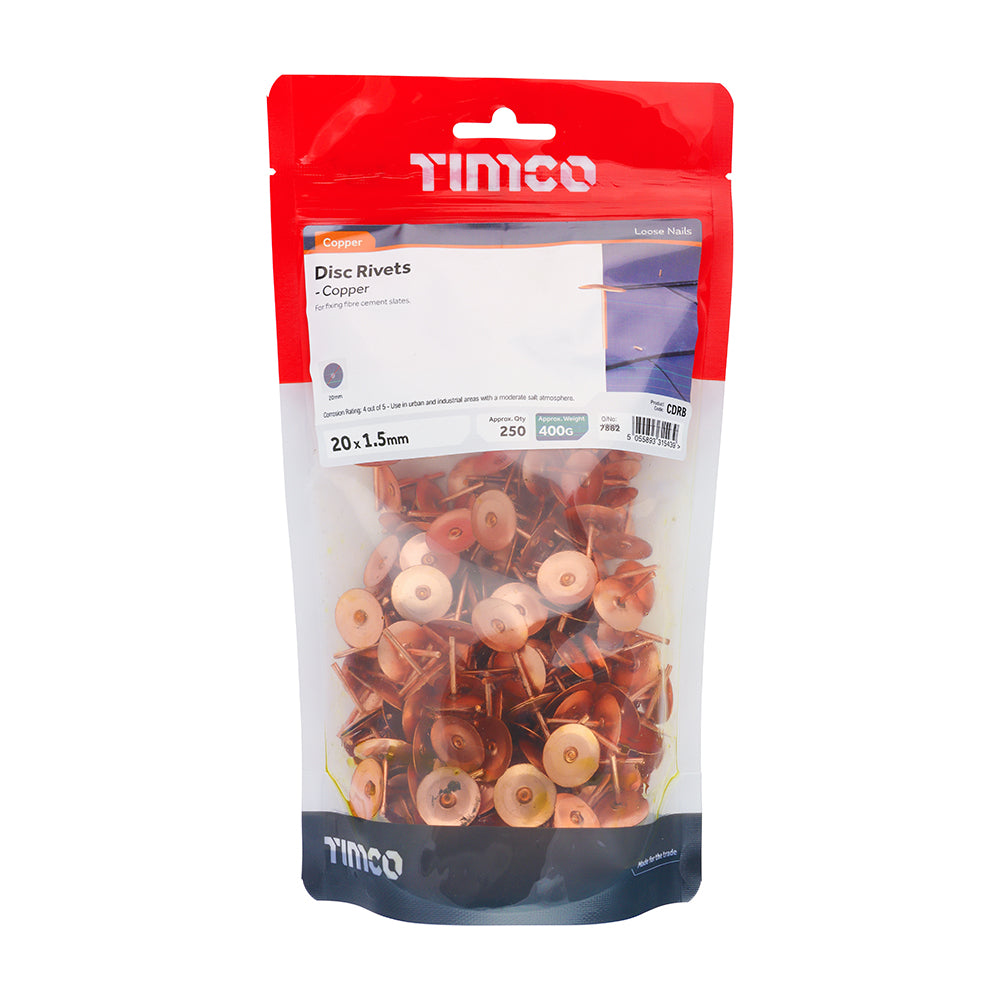 Disc Rivets - Copper - 20 x 1.50