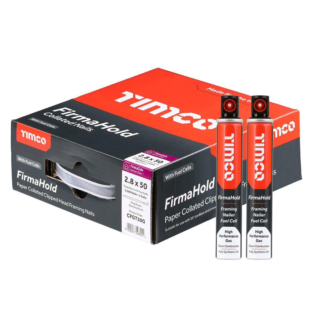 TIMCO FirmaHold nail box and fuel cells on a white background