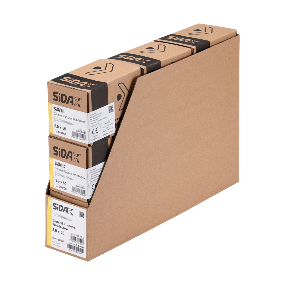 Stack of Sidax branded cardboard boxes on a white background
