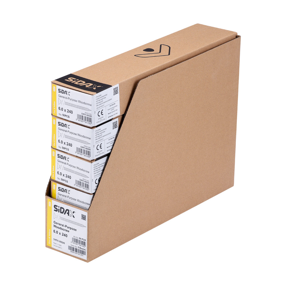 Cardboard box with multiple smaller boxes stacked on top, featuring Sida brand labels.