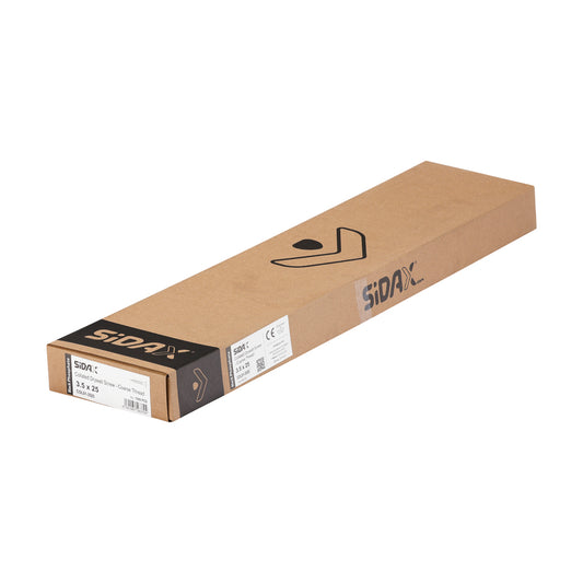 Cardboard box with 'SidaX' branding on a white background content collacted drywall screws