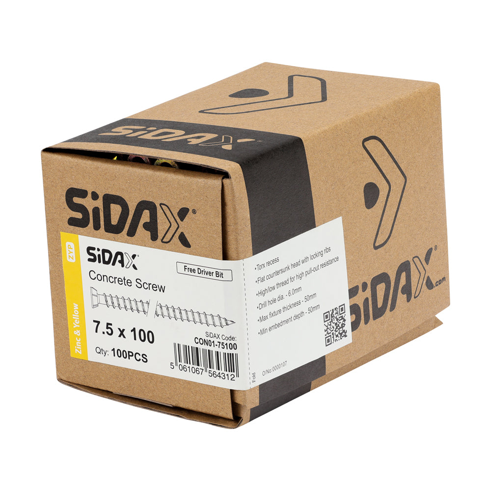 SiDax - Concrete Screws - TorxDrive TX30 - Countersunk with Locking Ribs - Yellow