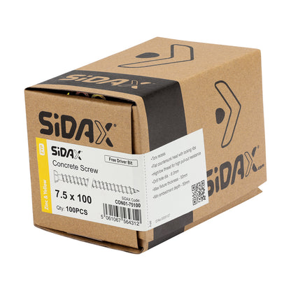 SiDax - Concrete Screws - TorxDrive TX30 - Countersunk with Locking Ribs - Yellow