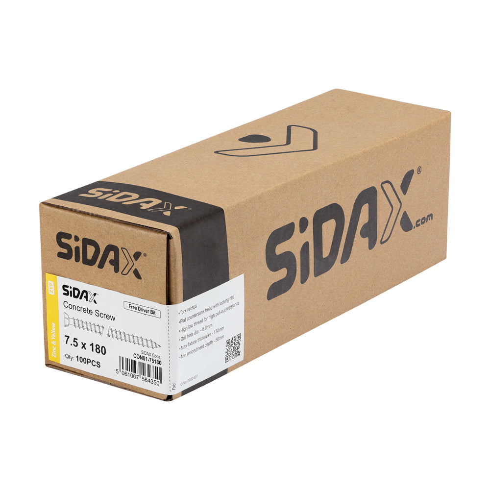 SiDax - Concrete Screws - TorxDrive TX30 - Countersunk with Locking Ribs - Yellow