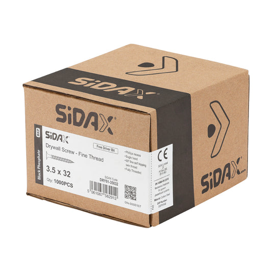 SiDAX Drywall Screw is designed for fastening plasterboard to timber, featuring a Phillips recess for easy driving and a bugle head that sits flush