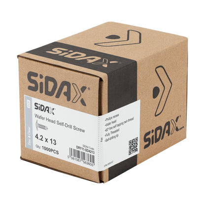 SiDAX - Drywall Screws | Self-Drilling | Phillips PH2 | Wafer Head | Zinc and Clear