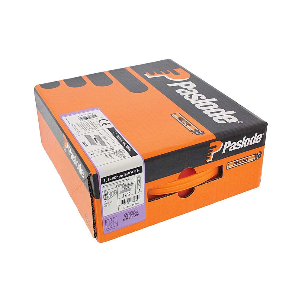 Paslode IM350+ 3.1 x 90mm/2CFC - Nails & Fuel Cells Trade Pack - Plain Shank - Galvanised+