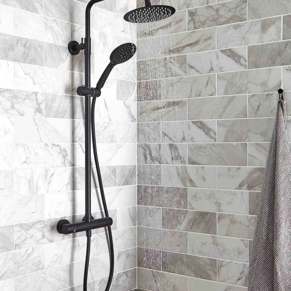 Nero Round bar shower with drencher and sliding handset