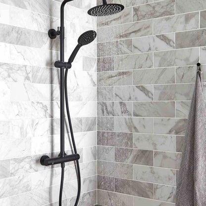 Nero Round bar shower with drencher and sliding handset