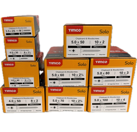 TIMCO - Solo Chipboard & Woodscrews - Mixed Pack - PZ - Double Countersunk - Yellow