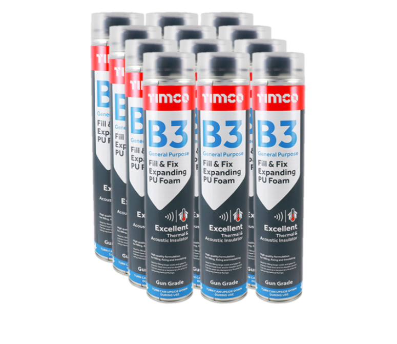 Trade Pack - 12 x B3 General Purpose Fill & Fix Expanding PU Foam - Gun Grade 750ml