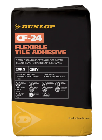 CF-24 Flexible Tile Adhesive is a C2TE classified water-resistant adhesive designed for fixing ceramic & porcelain tiles, providing flexible, long-lasting bonds