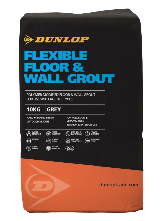 Dunlop Flexible Floor & Wall Grout - Grey - 10Kg