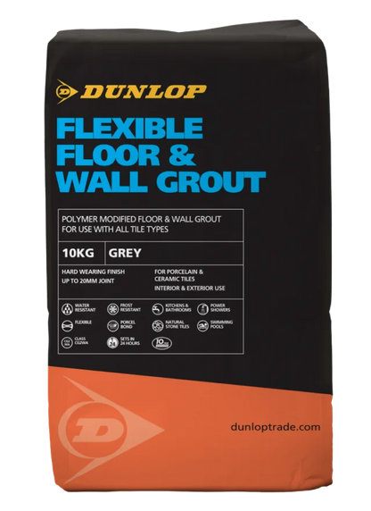 Dunlop Flexible Floor & Wall Grout - Grey - 10Kg