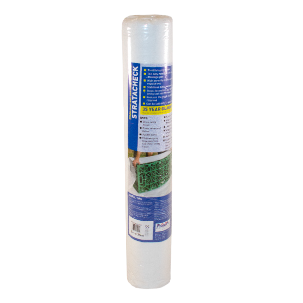 Roll of Stratacheck product with label on a white background